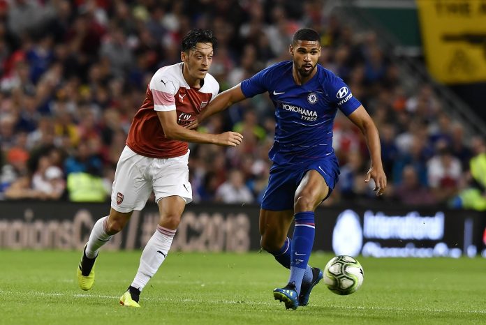 Mesut Ozil of Arsenal and Ruben Loftus Cheek of Chelsea