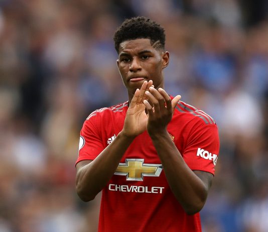 Marcus Rashford of Manchester United applauds fans