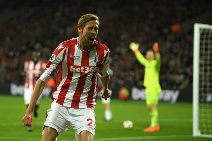 Peter Crouch of Stoke City celebrates scoring his sides first goal