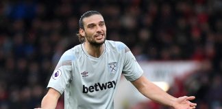 Andy Carroll of West Ham United reacts during the Premier League match between AFC Bournemouth and West Ham United at Vitality Stadium