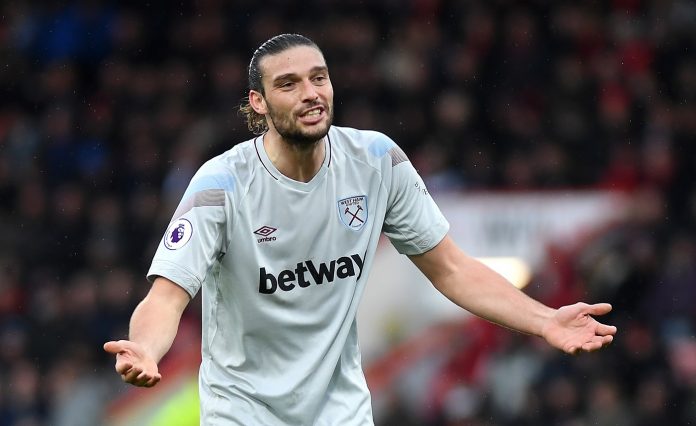 Andy Carroll of West Ham United reacts during the Premier League match between AFC Bournemouth and West Ham United at Vitality Stadium