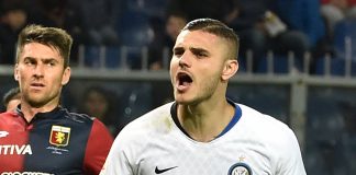 Mauro Icardi of FC Internazionale celebrates after penalty 0-2 during the Serie A match between Genoa CFC and FC Internazionale at Stadio Luigi Ferraris