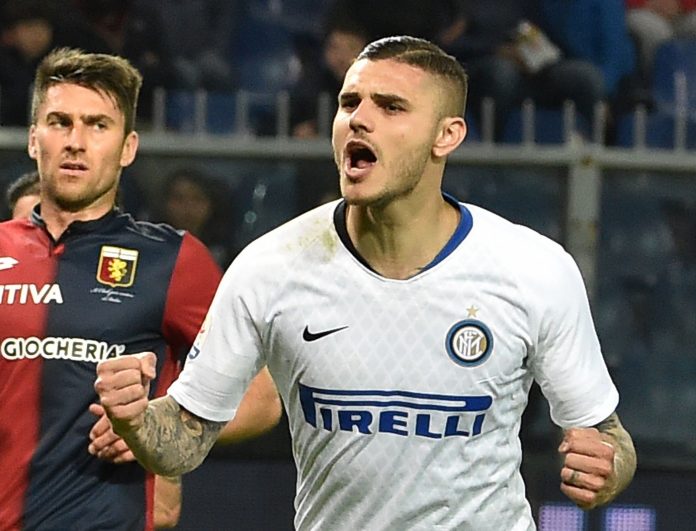 Mauro Icardi of FC Internazionale celebrates after penalty 0-2 during the Serie A match between Genoa CFC and FC Internazionale at Stadio Luigi Ferraris