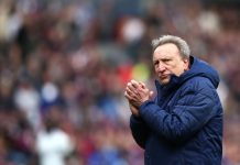 Neil Warnock, Manager of Cardiff City looks on after the Premier League match between Burnley FC and Cardiff City at Turf Moor