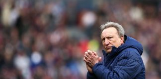 Neil Warnock, Manager of Cardiff City looks on after the Premier League match between Burnley FC and Cardiff City at Turf Moor