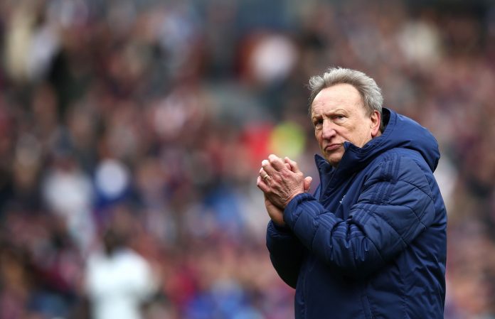 Neil Warnock, Manager of Cardiff City looks on after the Premier League match between Burnley FC and Cardiff City at Turf Moor