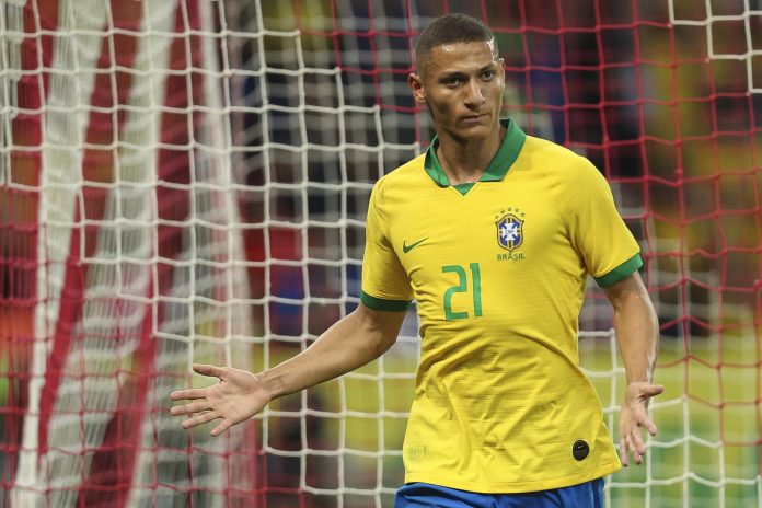 Richarlison of Brazil celebrates a scored goal during an International Friendly Match Richarlison of Brazil celebrates a scored goal during an International Friendly Match