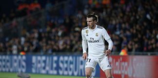 Gareth Bale of Real Madrid CF controls the ball during the La Liga match between Getafe CF and Real Madrid