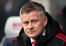 Manchester United manager Ole Gunnar Solskjaer looking on