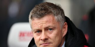 Manchester United manager Ole Gunnar Solskjaer looking on