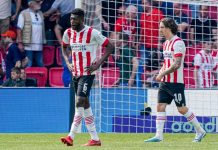 PSV Eindhoven players Ibrahim Sangare and Fabio Daniel Soares Silva