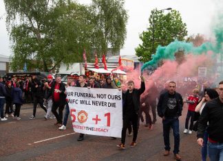 A protest in 2022 against the Glazers family outside Old Trafford in Manchester