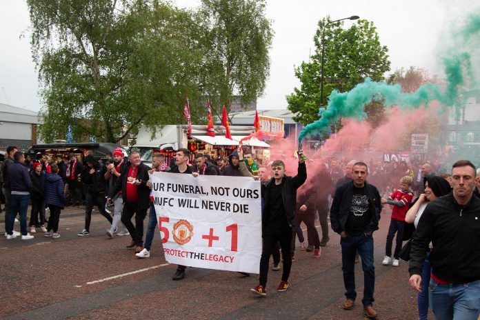 A protest in 2022 against the Glazers family outside Old Trafford in Manchester