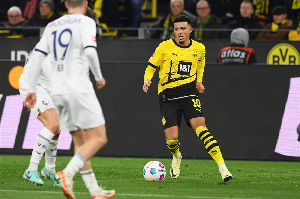 Manchester United winger Jadon Sancho, on loan at Borussia Dortmund.